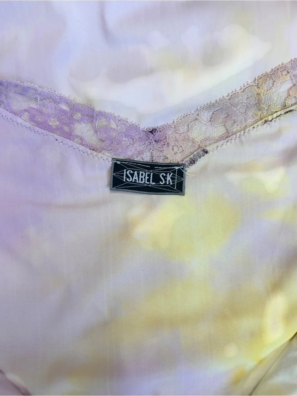 Vintage 60s Lavender & Yellow Lace Trim‎ Slip Dress